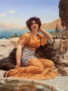 John William Godward With Violets Wreathed and Robe of Saffron Hue painting